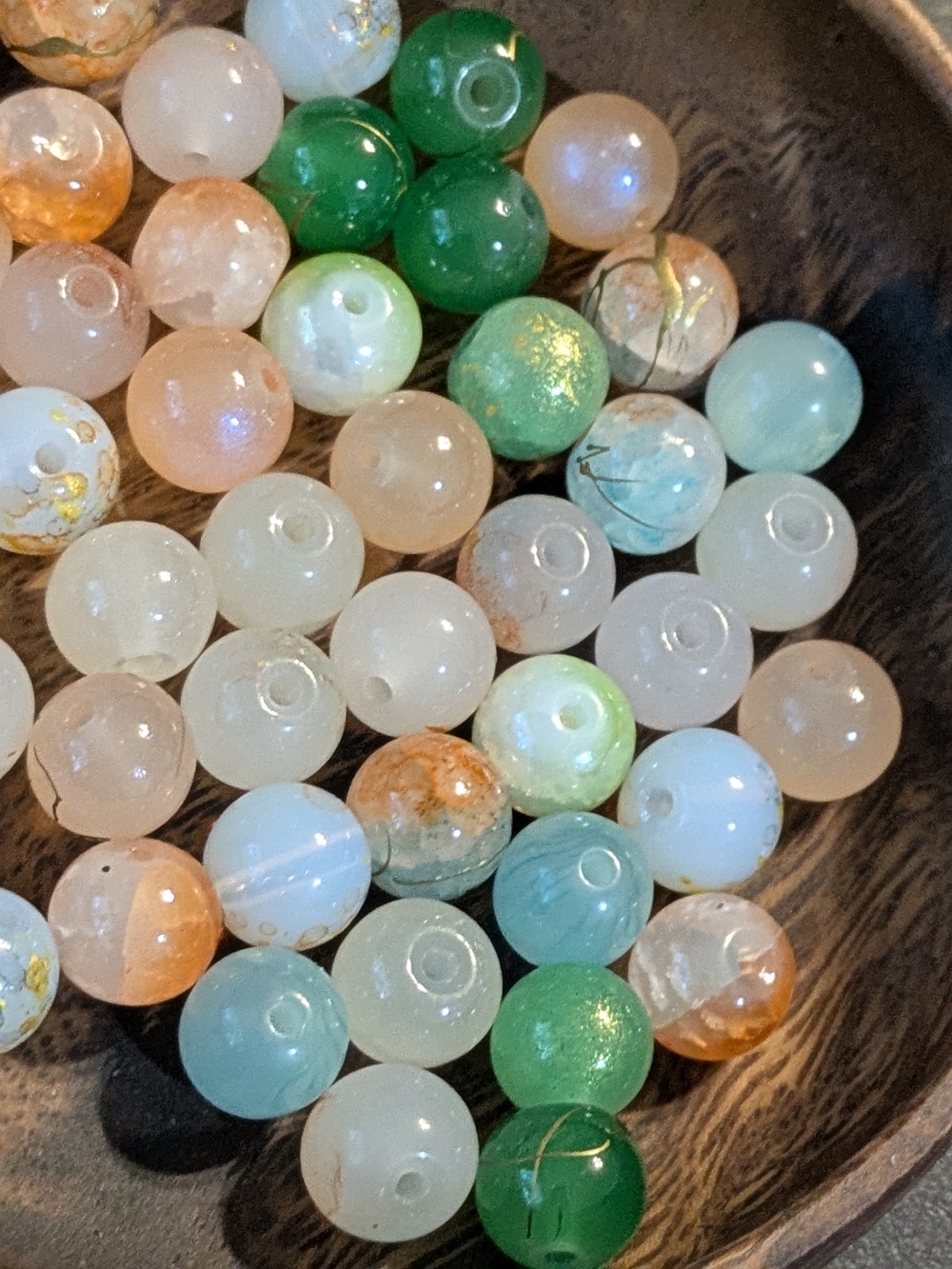 Mixed Bead Assortment - Green, Blue, White, Peach